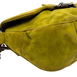 Pre Owned Prada Green Suede Flap Baguette Bag