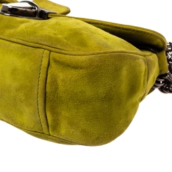 Pre Owned Prada Green Suede Flap Baguette Bag