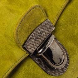 Pre Owned Prada Green Suede Flap Baguette Bag