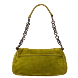 Pre Owned Prada Green Suede Flap Baguette Bag