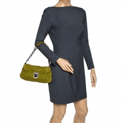 Pre Owned Prada Green Suede Flap Baguette Bag