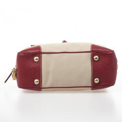 Pre Owned Prada Red Leather and Canvas Satchel