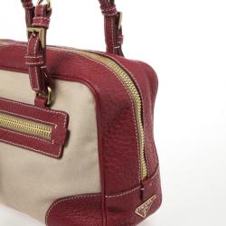 Pre Owned Prada Red Leather and Canvas Satchel