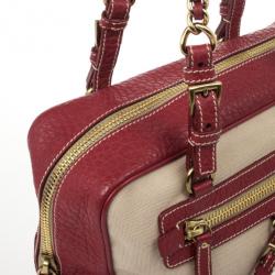 Pre Owned Prada Red Leather and Canvas Satchel