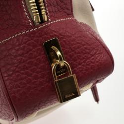 Pre Owned Prada Red Leather and Canvas Satchel