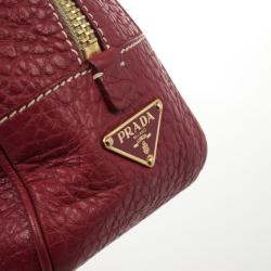 Pre Owned Prada Red Leather and Canvas Satchel
