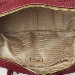 Pre Owned Prada Red Leather and Canvas Satchel