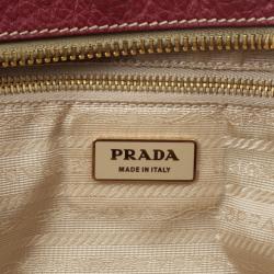 Pre Owned Prada Red Leather and Canvas Satchel