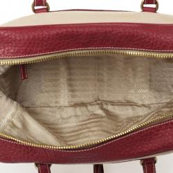 Pre Owned Prada Red Leather and Canvas Satchel