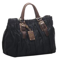 Pre Owned Prada Black/Brown Tessuto Nylon Gaufre Tote Bag