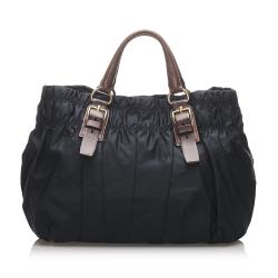 Pre Owned Prada Black/Brown Tessuto Nylon Gaufre Tote Bag