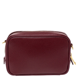 Pre Owned Prada Red Saffiano Lux Leather Camera Crossbody Bag