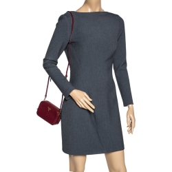 Pre Owned Prada Red Saffiano Lux Leather Camera Crossbody Bag