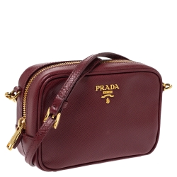 Pre Owned Prada Red Saffiano Lux Leather Camera Crossbody Bag
