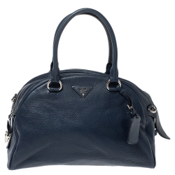 Pre Owned Prada Dark Blue Leather Satchel 