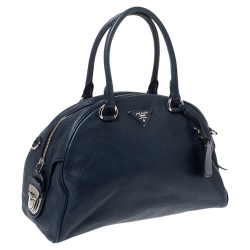 Pre Owned Prada Dark Blue Leather Satchel 