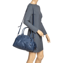 Pre Owned Prada Dark Blue Leather Satchel 
