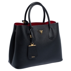 Pre Owned Prada Black Saffiano Cuir Leather Medium Double Handle Tote
