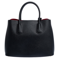 Pre Owned Prada Black Saffiano Cuir Leather Medium Double Handle Tote