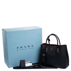 Pre Owned Prada Black Saffiano Cuir Leather Medium Double Handle Tote