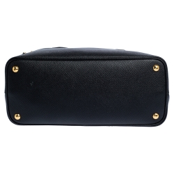 Pre Owned Prada Black Saffiano Cuir Leather Medium Double Handle Tote