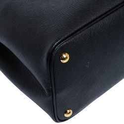 Pre Owned Prada Black Saffiano Cuir Leather Medium Double Handle Tote