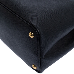 Pre Owned Prada Black Saffiano Cuir Leather Medium Double Handle Tote