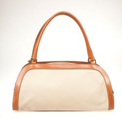 Pre Owned Prada Beige Canvas And Leather Top Handle Bag
