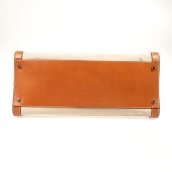 Pre Owned Prada Beige Canvas And Leather Top Handle Bag