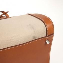 Pre Owned Prada Beige Canvas And Leather Top Handle Bag