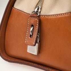 Pre Owned Prada Beige Canvas And Leather Top Handle Bag