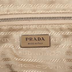 Pre Owned Prada Beige Canvas And Leather Top Handle Bag