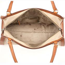 Pre Owned Prada Beige Canvas And Leather Top Handle Bag