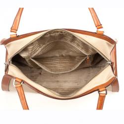 Pre Owned Prada Beige Canvas And Leather Top Handle Bag