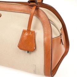 Pre Owned Prada Beige Canvas And Leather Top Handle Bag