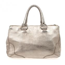 Pre Owned Prada Metallic Leather Tote