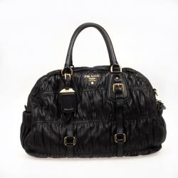 Pre Owned Prada Black Leather Gaufre Bowler Bag