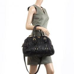 Pre Owned Prada Black Leather Gaufre Bowler Bag