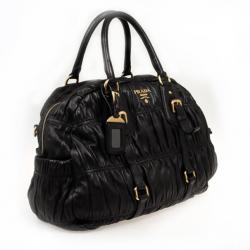 Pre Owned Prada Black Leather Gaufre Bowler Bag