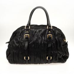 Pre Owned Prada Black Leather Gaufre Bowler Bag