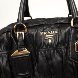 Pre Owned Prada Black Leather Gaufre Bowler Bag