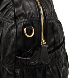 Pre Owned Prada Black Leather Gaufre Bowler Bag