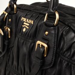 Pre Owned Prada Black Leather Gaufre Bowler Bag