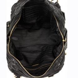 Pre Owned Prada Black Leather Gaufre Bowler Bag
