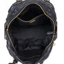 Pre Owned Prada Black Leather Gaufre Bowler Bag