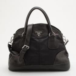 Pre Owned Prada Black Nylon and Cervo Leather Bauletto Bowler Bag 