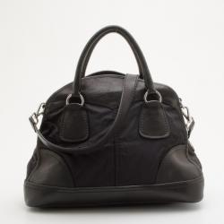 Pre Owned Prada Black Nylon and Cervo Leather Bauletto Bowler Bag 