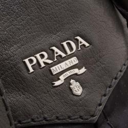 Pre Owned Prada Black Nylon and Cervo Leather Bauletto Bowler Bag 