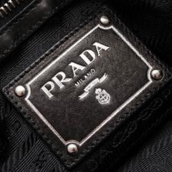 Pre Owned Prada Black Nylon and Cervo Leather Bauletto Bowler Bag 