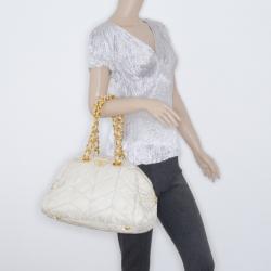 Pre Owned Prada Cream Chevron Quilted Nylon Dome Small Bag